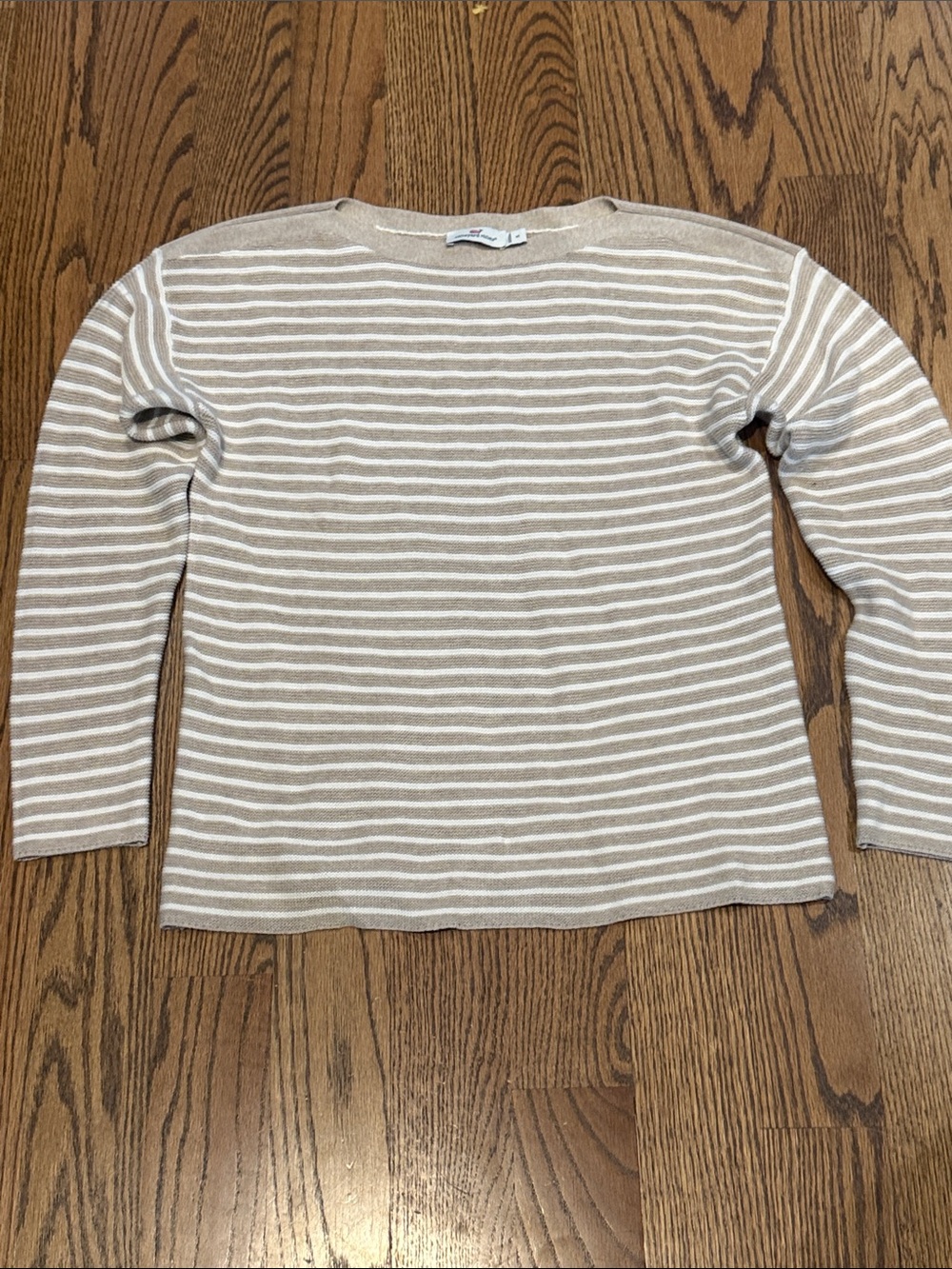Vineyard Vines Beige and White Striped Crewneck Sweater